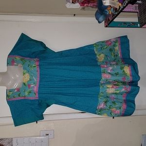 Vintage Dress blue floral beach Hawaii colorful  midi